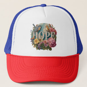Casquette Espérons la typographie florale avec les oiseaux e