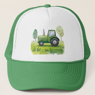 Casquette Ferme de tracteur vert aquarelle