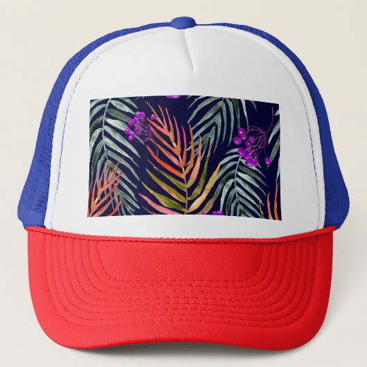 Casquette Feuilles d'aquarelle tropicale, éclaboussure abstr (Devant)