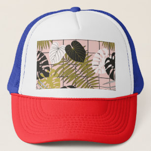Casquette Feuilles tropicaux, fleurs, motif peint à la main.