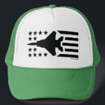 Casquette Fighter Jet F-15 Étoiles et rayures noires<br><div class="desc">Montrez votre patriotisme avec ce casquette camionneur coloré avec la silhouette de chasseur F-15 Eagle ou F-15E Strike Eagle flanquée de rayures et d'étoiles noires,  inspirée du drapeau des Etats-Unis d'Amérique. Merica ! Design original © Mme Snacko 2017 tous droits réservés.</div>