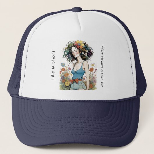Casquette Fille avec Fleurs sauvages dans ses cheveux (Devant)