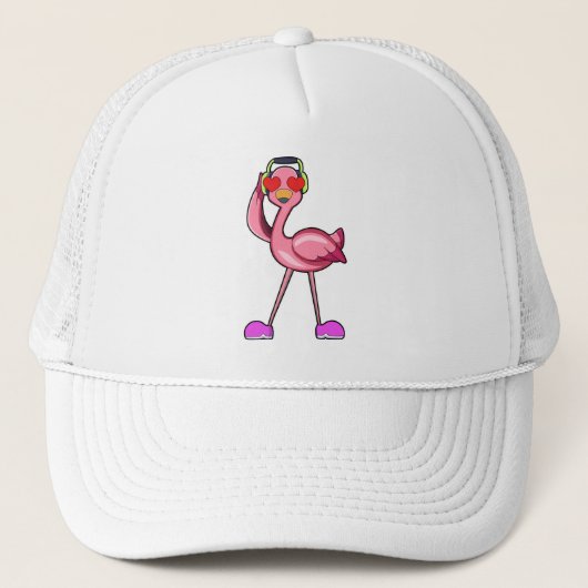 Casquette Flamant rose avec casque & Coeurs (Devant)