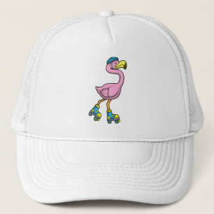 Casquette Flamant rose de patinage avec patins et casque