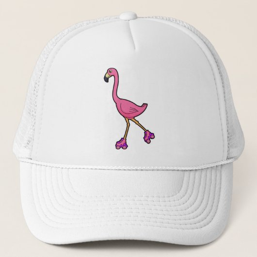 Casquette Flamant rose en patineur avec des rollers (Devant)