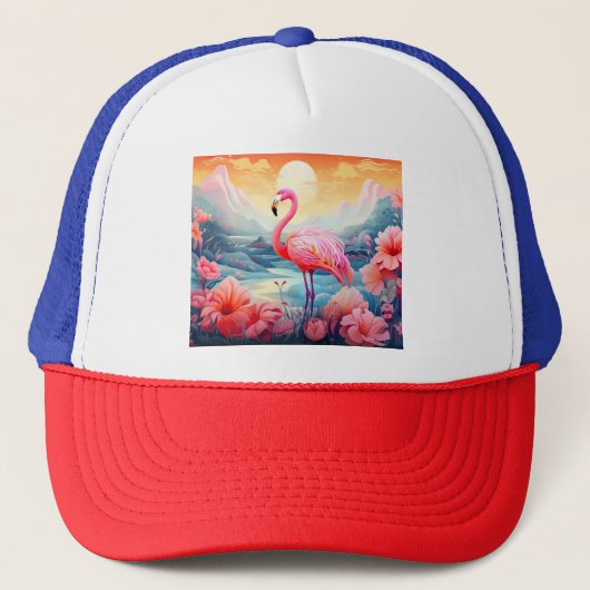 Casquette Flamant Tropical avec Fleurs (Devant)