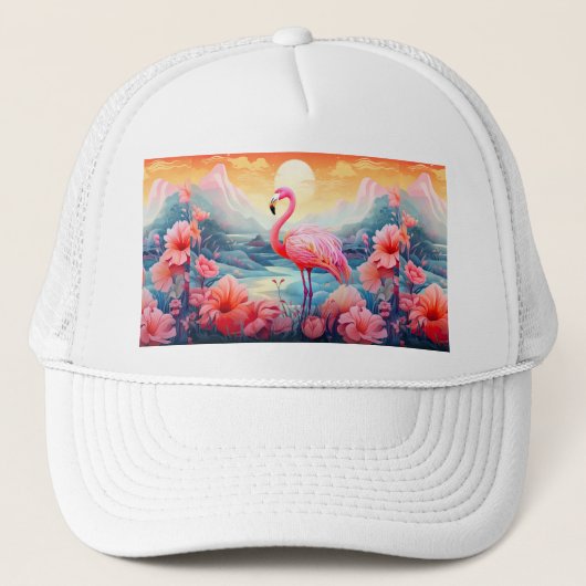 Casquette Flamant Tropical avec Fleurs (Devant)