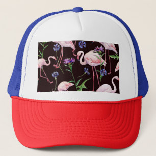 Casquette Flamants d'aquarelle et fleurs sauvages motif.