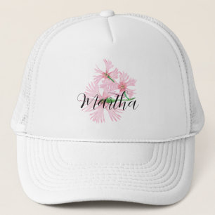 Casquette Fleur d'aquarelle rose doux avec le nom Trucker Ha