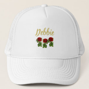 Casquette Fleur rouge et feuilles verts nom personnalisé