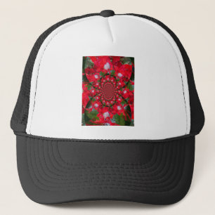 Casquette Fleur Rouge Naturelle Art Kaléidoscopique Plume Bl