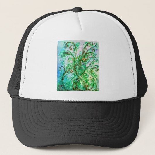 Casquette FLEURS BLANCHES vert vif bleu jaune (Devant)