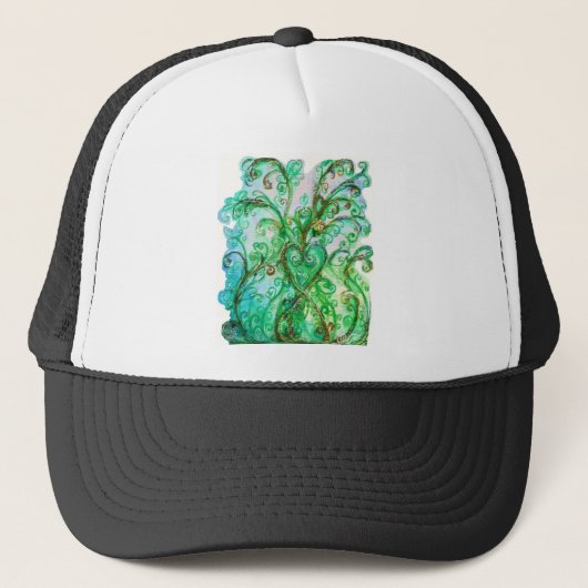 Casquette FLEURS BLANCHES vert vif bleu jaune (Devant)