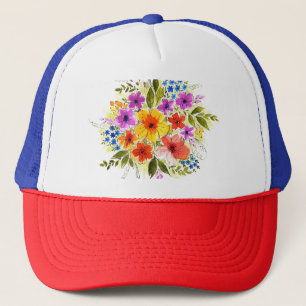 Casquette Fleurs peintes à la main, bouquet aquarelle clair.