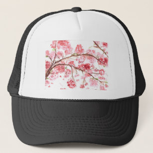Casquette Fleurs roses de cerisier peinture florale
