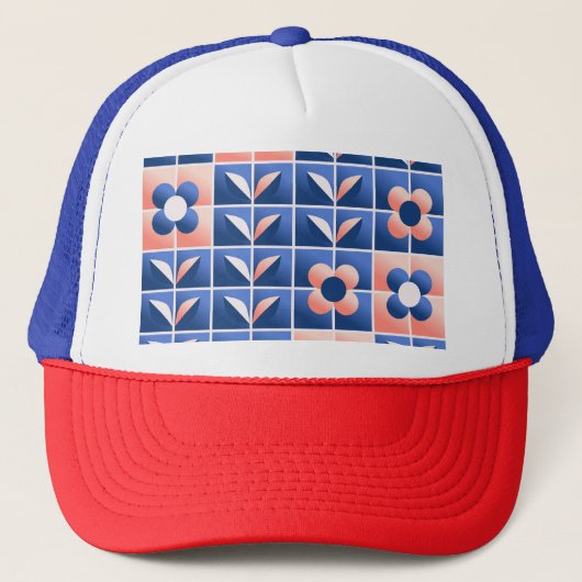 Casquette Fleurs stylisées rétro : motif en mosaïque. (Devant)