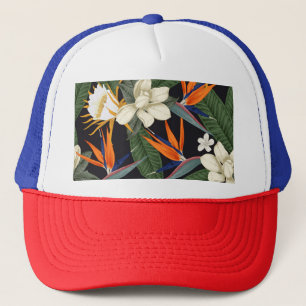Casquette Fleurs tropicales, arrière - plan foncé, sans cout