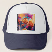 Casquette Floral Abstract Art Orange Red Blue Flowers (Devant)
