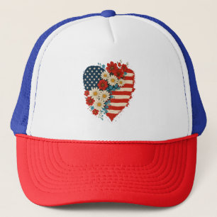 Casquette Floral American Flag Heart 4 juillet USA