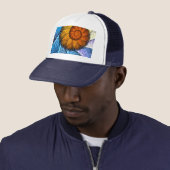 Casquette Floral Orange Bleu Jaune Art Abstrait (En situation)