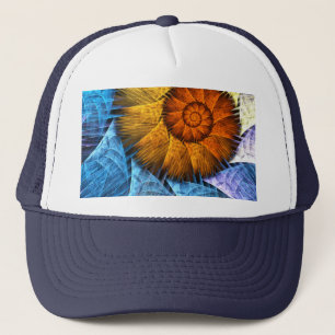 Casquette Floral Orange Bleu Jaune Art Abstrait