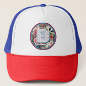 Casquette Floral rose bleu plaid Monogramme (Devant)