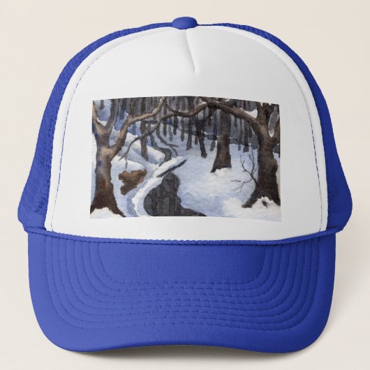 Casquette Flux forestier et arbres dans une tempête de neige (Devant)