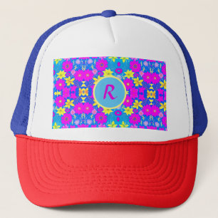 Casquette Fond à motif de fleurs rose bleu jaune ajouter nom