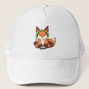 Casquette Fox à la musique avec casque
