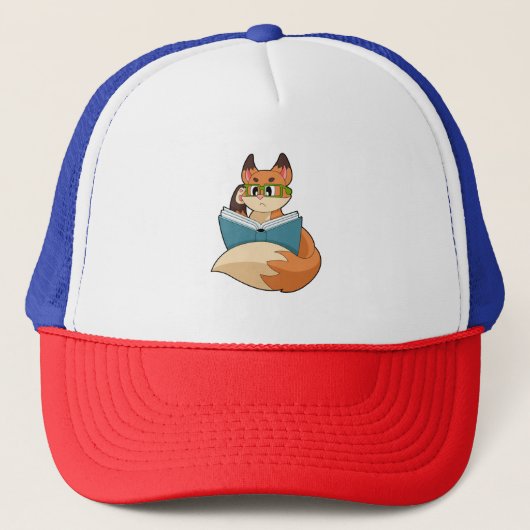 Casquette Fox as nerd with Book & Glasses (Devant)