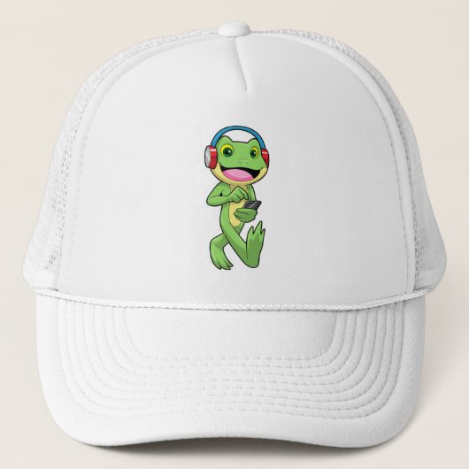Casquette Frog à la musique avec casque (Devant)