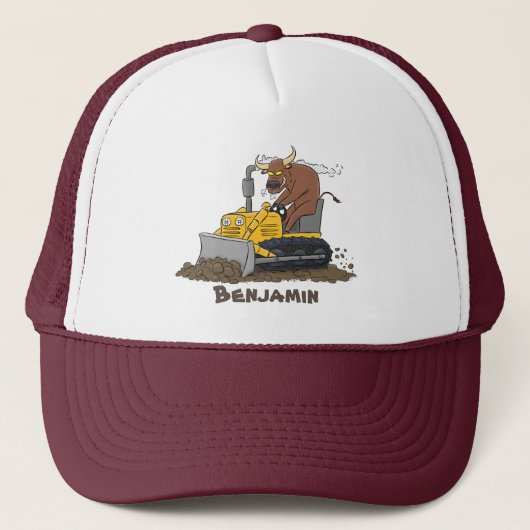 Casquette Funny bull driving bulldozer cartoon (Devant)