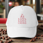 Casquette Funny Kappa Kappa Chino Grec Lifestyle<br><div class="desc">Amusant et féminin, ce camionneur élégant qui transporte un amour du cappuccino avec son spin "Kappa Kappa Chino" sur la vie de campus grec! Doté d'un joyeux graphisme de tasse de café vapeur et de lettres collégiales audacieuses en rose sur un casquette blanc propre, ce design est parfait pour les...</div>
