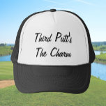 Casquette Funny troisième putt's l'humour golfeur de charme<br><div class="desc">Ce drôle de casquette "le charme du troisième putt" donne de bons conseils avec un petit accrocheur à n'importe quel golfeur. Marine bleu, noir et blanc avec du texte blanc, vous pouvez modifier le message pour dire autre chose si vous voulez changer le message ou ajouter un nom. Un cadeau...</div>
