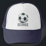 Casquette Garçons Moderne Bleu Sportif Soccer Enfants<br><div class="desc">Ce camionneur mignon et moderne présente une illustration de ballon de football et un espace pour vous permettre d'ajouter un nom. Parfait pour les amateurs de sport ou cadeau pour un athlète en herbe. Idéal pour les enfants ou les adultes,  cadeau parfait pour l'entraîneur de football!</div>