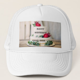 Casquette Gâteau de rose rouge sucrée avec Joyeux Anniversai