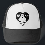 Casquette Ghost Halloween mignon Avec Coeur Et Chat<br><div class="desc">Ghost Halloween mignon Avec Chapeau De Camion Coeur Et Bateau</div>