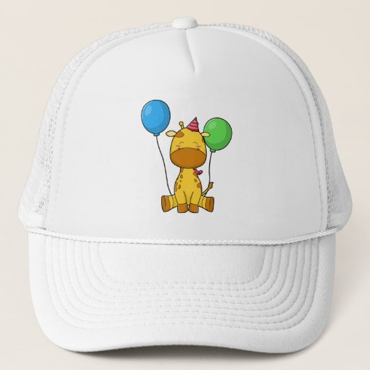 Casquette Girafe à l'anniversaire avec ballons (Devant)