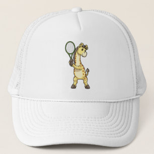 Casquette Girafe au Tennis avec raquette de tennis