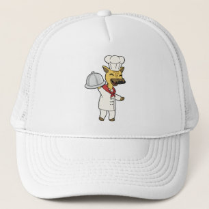 Casquette Girafe en chef avec tablier de cuisine et plat