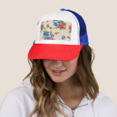 Casquette Goji, bleuet : aquarelle motif. (En situation)