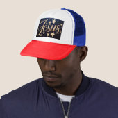 Casquette Gold Jesus Script Blue (En situation)