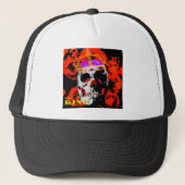 Casquette Gothique Crâne Roses rouges (Devant)