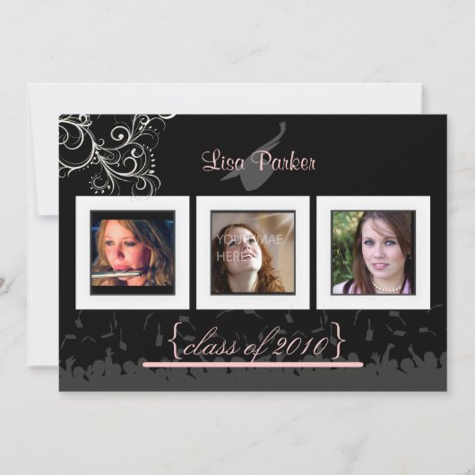 Casquette + Gown + Swirls Graduation Invitation /  (Devant)