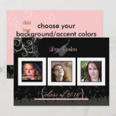 Casquette + Gown + Swirls Graduation Invitation /  (Devant / Derrière)