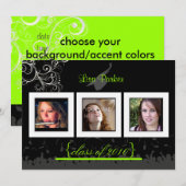 Casquette + Gown + Swirls Graduation Invitation / (Devant / Derrière)