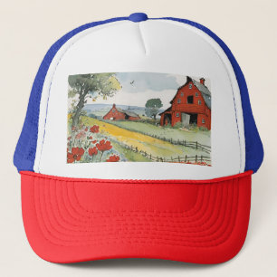 Casquette Grange Rouge Classique et Terres Agricoles avec Fl