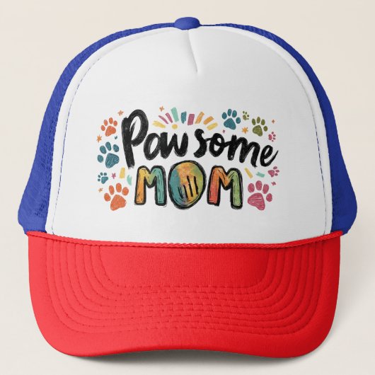 Casquette Graphique Whimsical "Pawsome MOM" avec pattes colo (Devant)