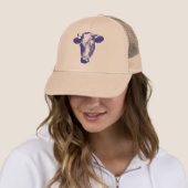 Casquette Graphisme de vache en pop art violet (En situation)