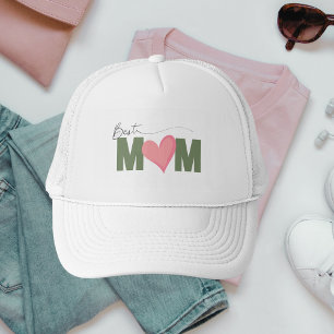 Casquette Green Modern Best Mom Pink Heart Fête des mères